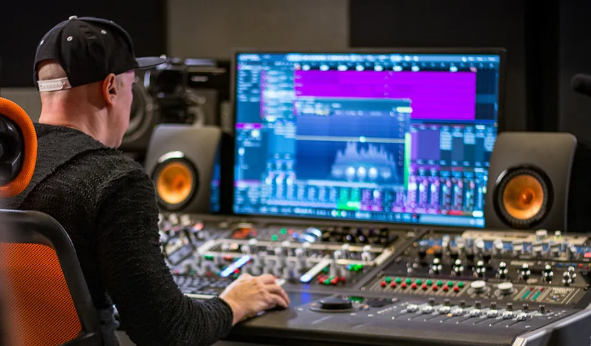 Productor trabajando en un estudio musical